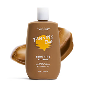 Tanning Club front packaging showing bottle and brand benefits