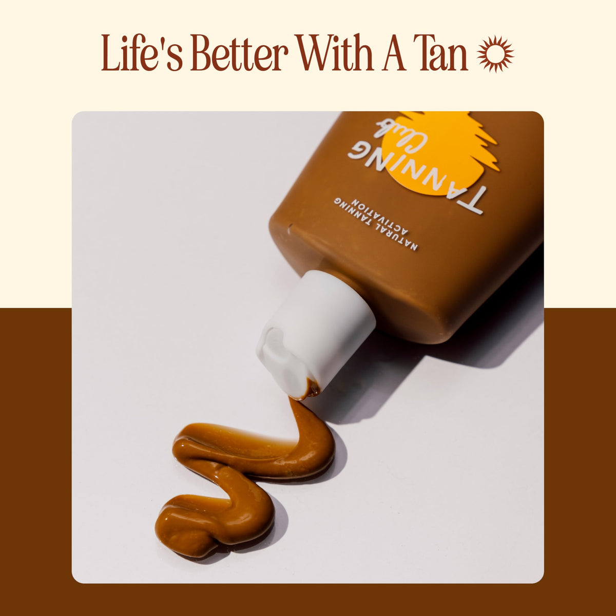 Tanning Club bottle on beach towel suggesting lifestyle hydration while tanning