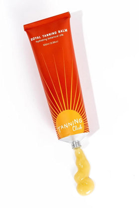 Tanning Club front packaging showing 100 ml balm for travel-friendly tanning
