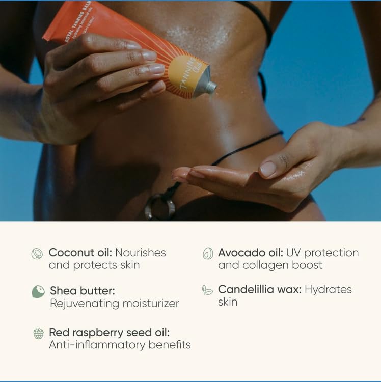 Tanning Club label closeup emphasizing botanical ingredient transparency benefit