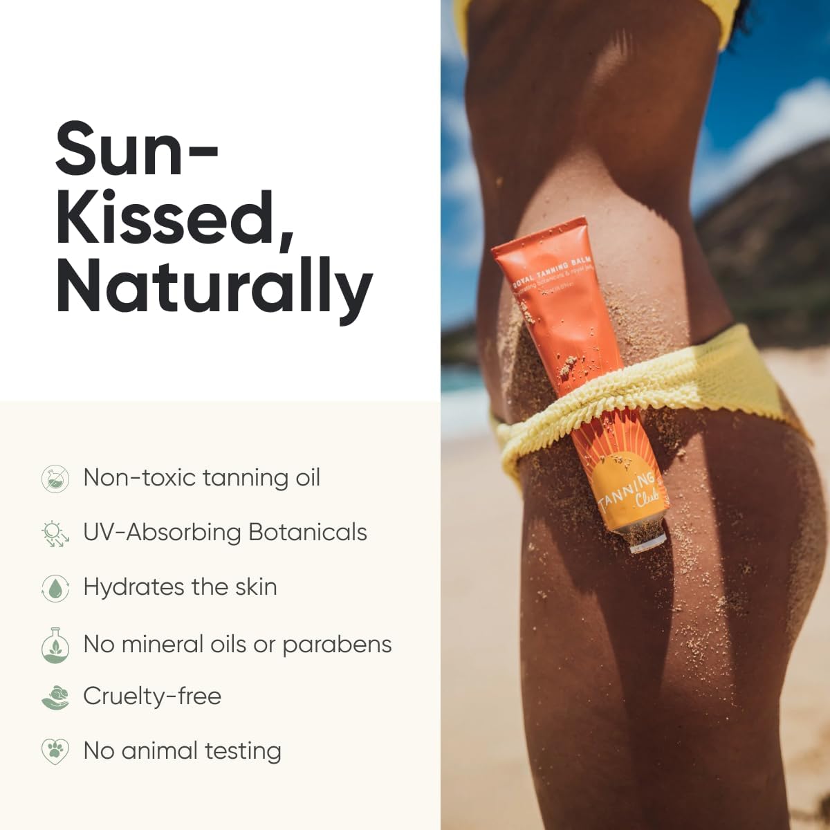 Tanning Club balm spread on a palm demonstrating smooth application benefit