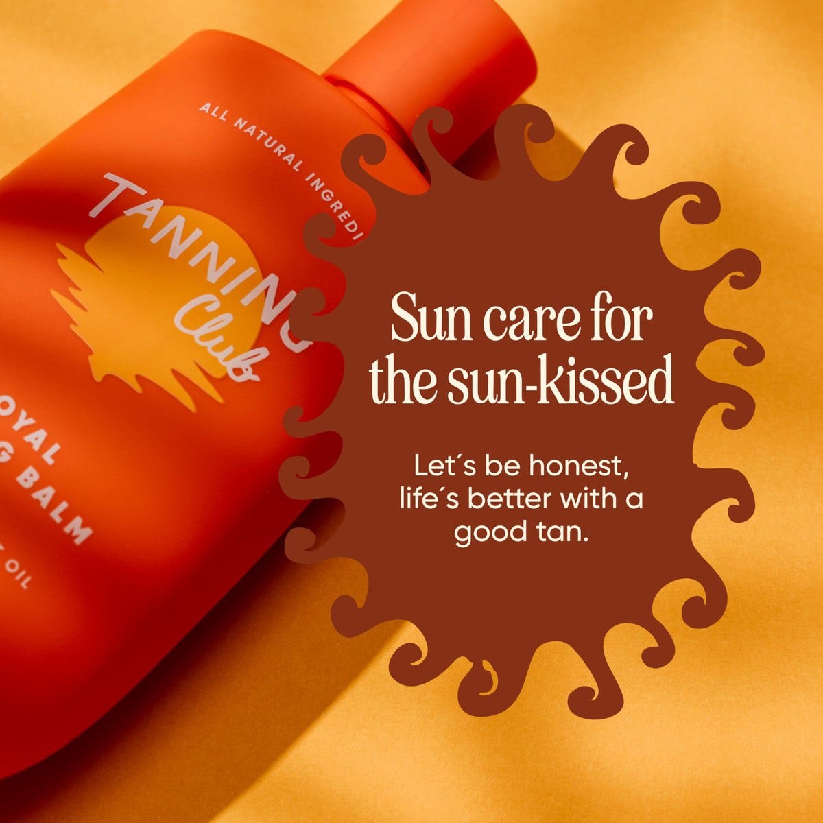Tanning Club recyclable packaging detail indicating eco-conscious, mindful benefit