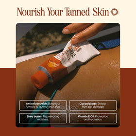 Tanning Club next to hand for scale showing travel-friendly 100ml benefit