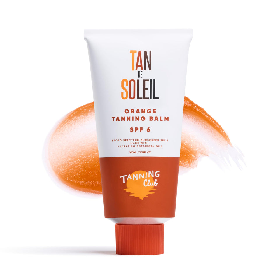 Tanning Club front 100ml bottle showing label and orange gel benefit