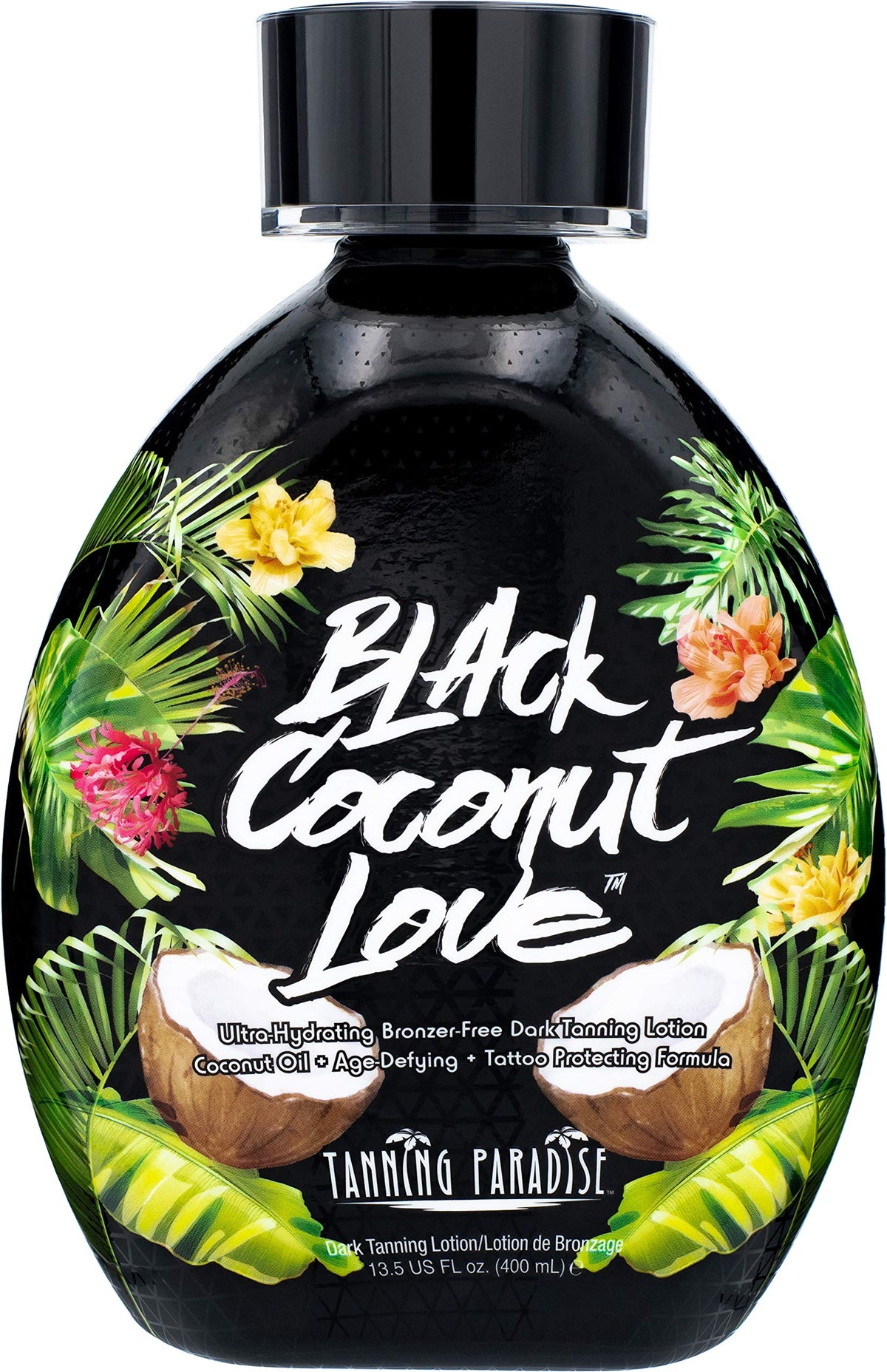 TANNING PARADISE front packaging showing bottle, clear branding and benefit hydration