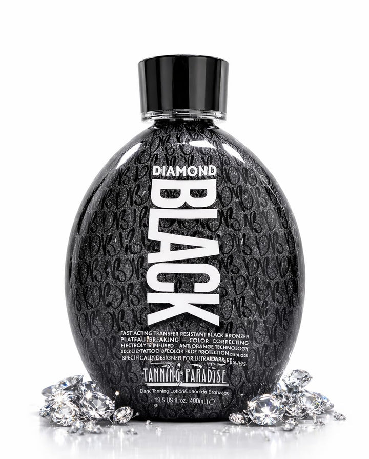 TANNING PARADISE front packaging showing bottle and branding, clear product identity benefit