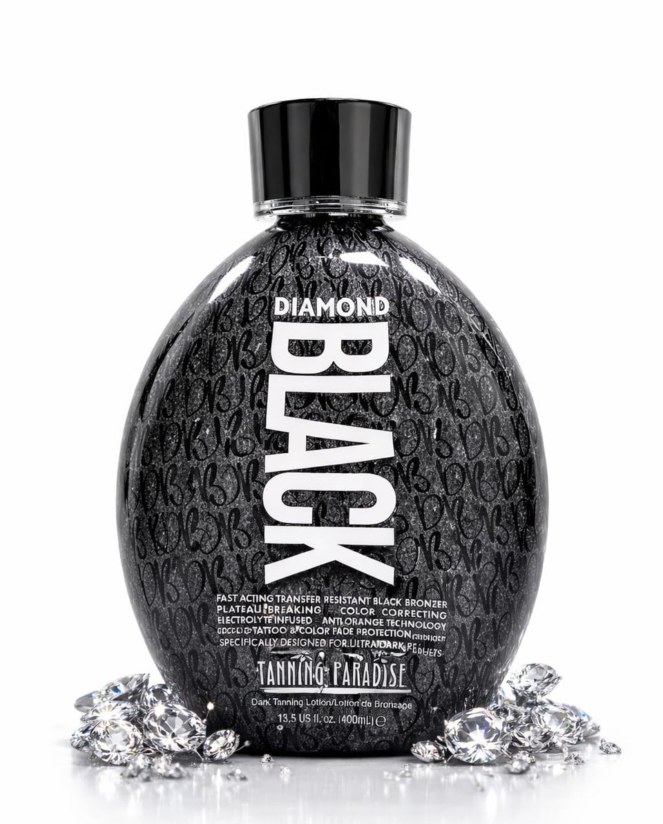 TANNING PARADISE front packaging showing bottle and branding, clear product identity benefit