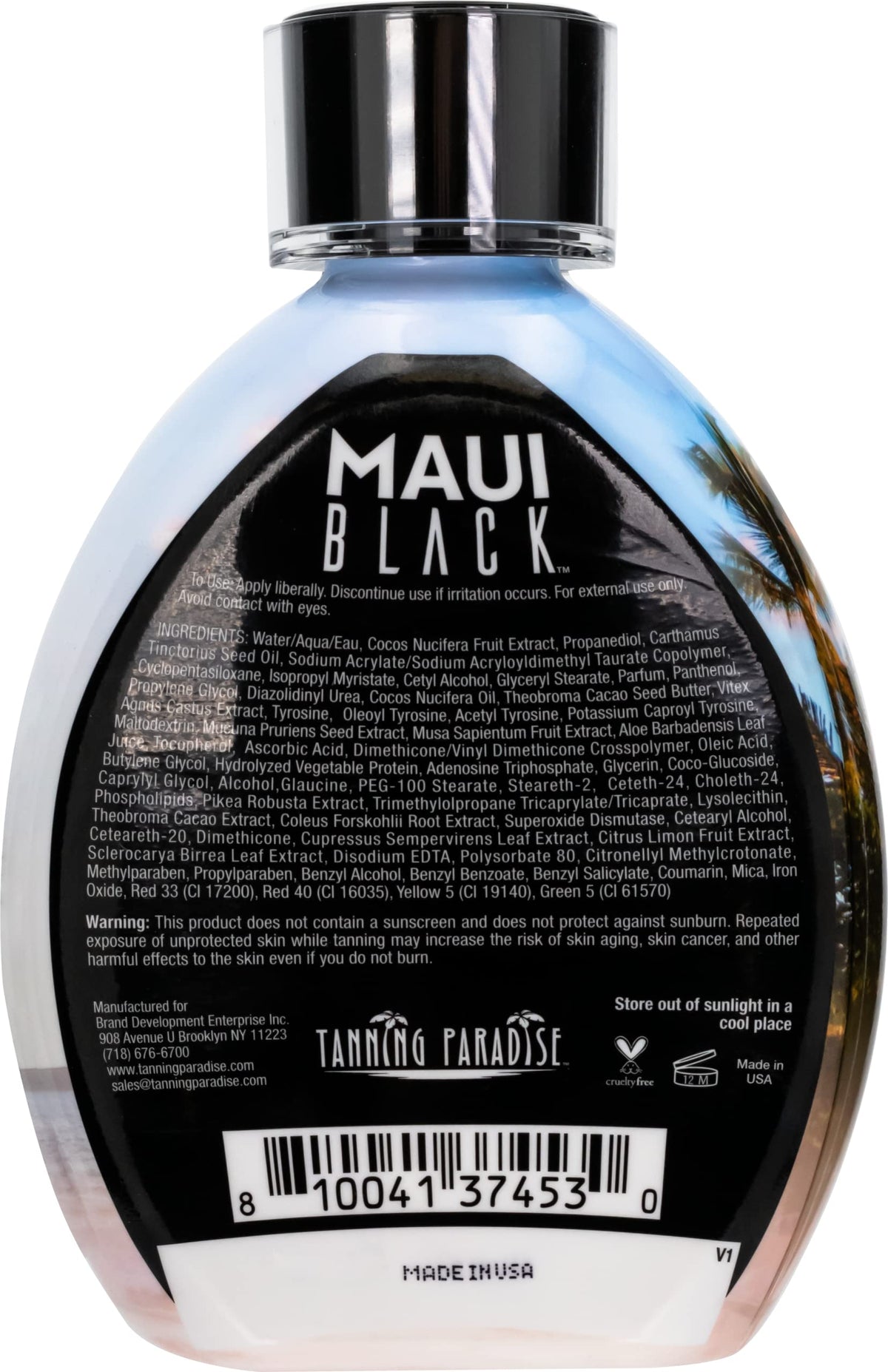 TANNING PARADISE lotion texture on hand, hydration-rich coconut benefit