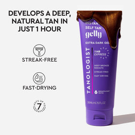 Tanologist before and after on leg showing deeper, natural-looking bronze