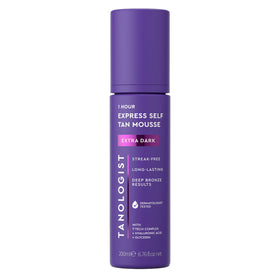 Tanologist bottle front packaging showing extra dark mousse and benefits