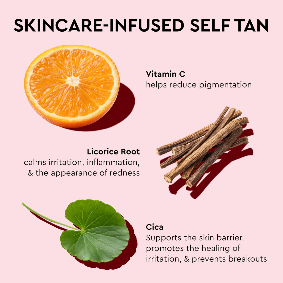 Tanologist product label highlighting Vitamin C, licorice root and cica for hydrating, soothing benefit