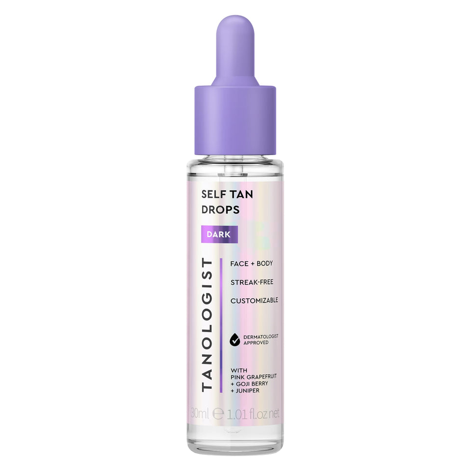 Tanologist bottle front view showing sleek packaging and clear formula benefit