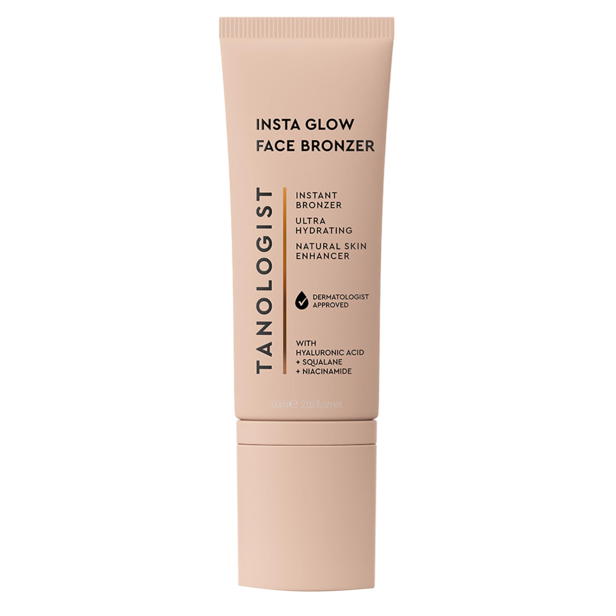 Tanologist front tube showing product branding and instant glow benefit