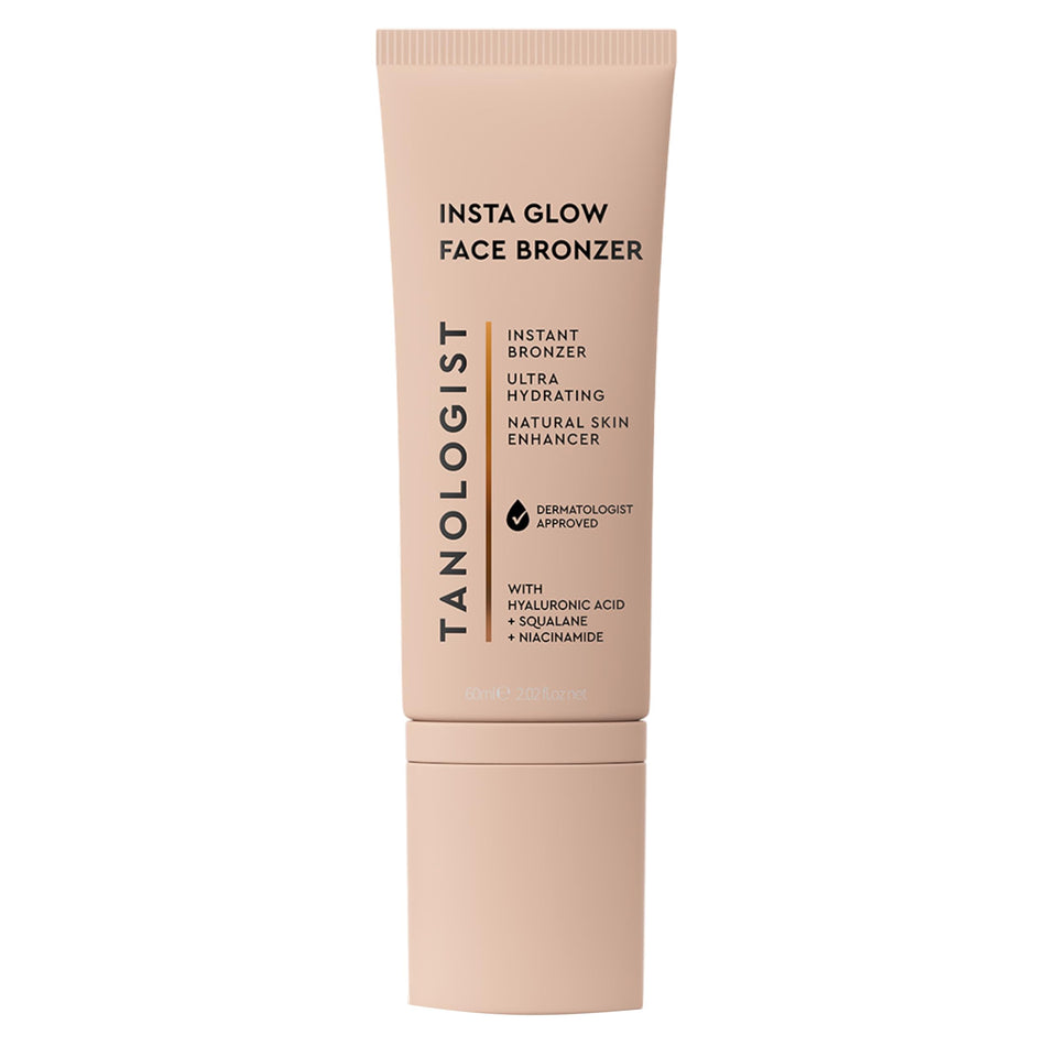Tanologist front tube showing product branding and instant glow benefit