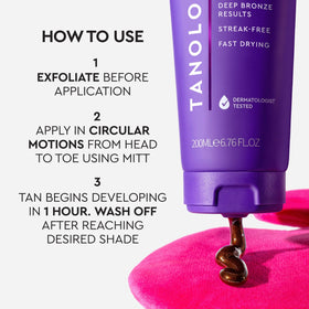 Tanologist label close-up highlighting key ingredients for hydrating advantage