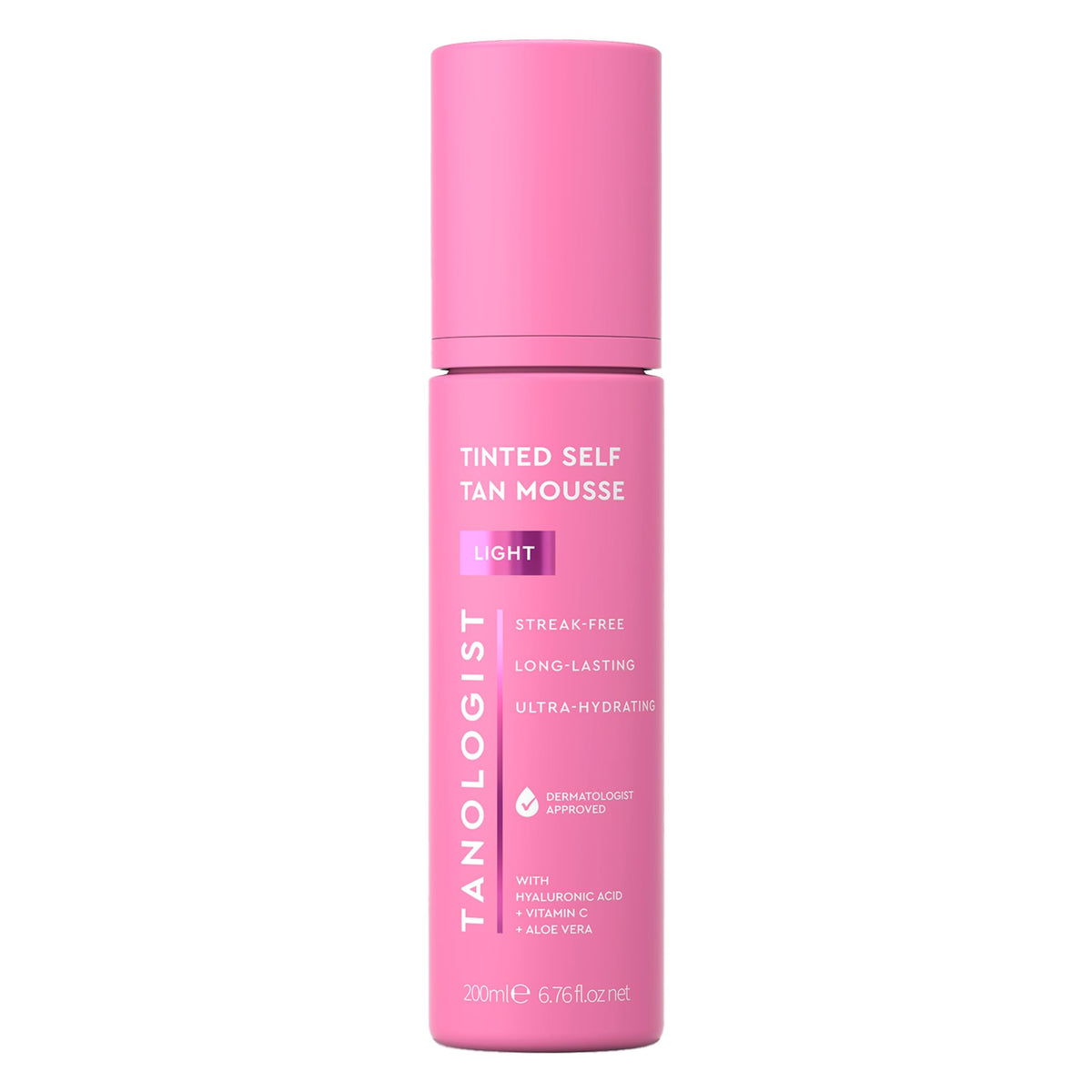 Tanologist bottle front view showing product and clear tint benefit
