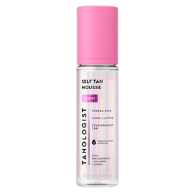 Tanologist front packaging showing the light self tanner mousse and benefits