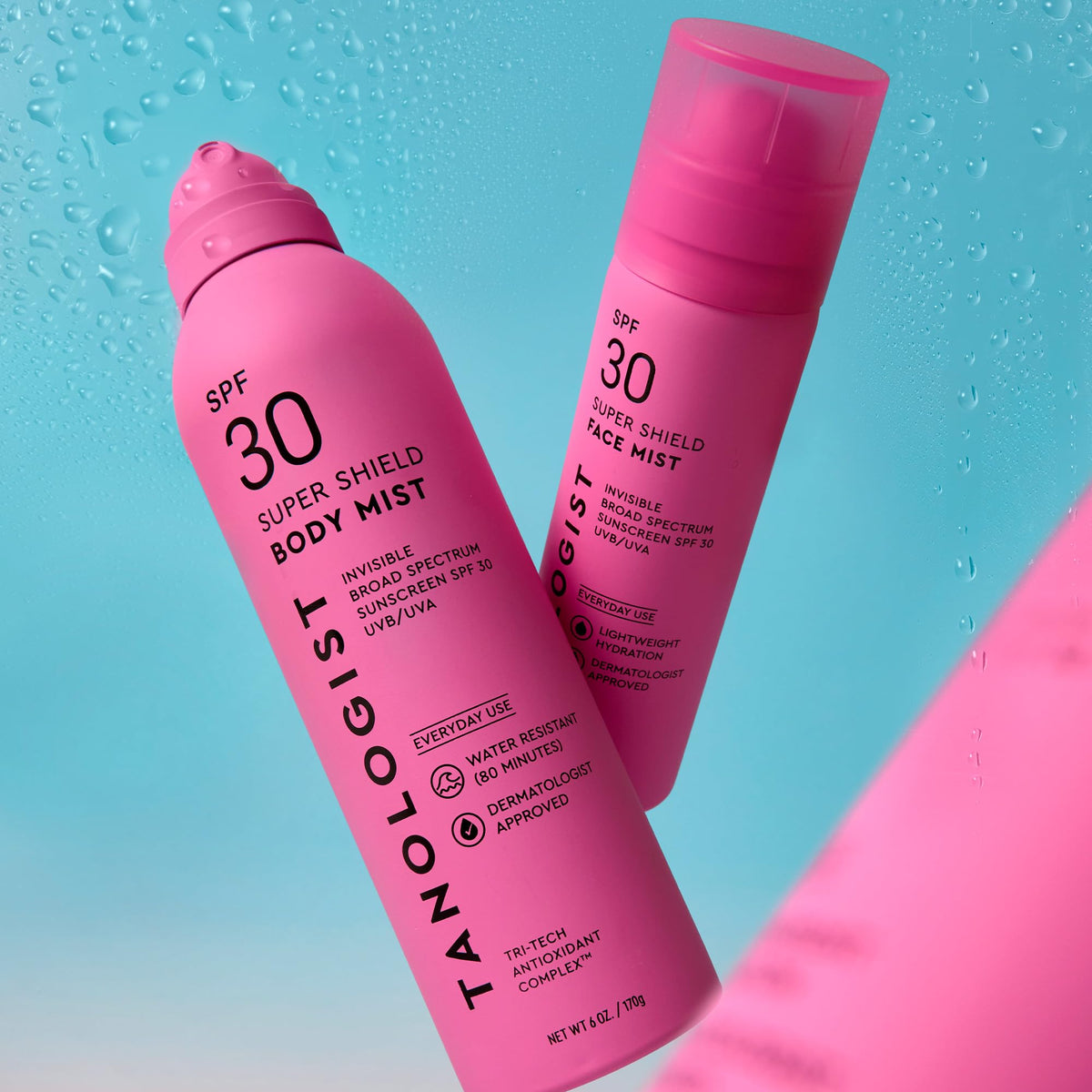 Tanologist applied poolside illustrating water-resistant protection benefit