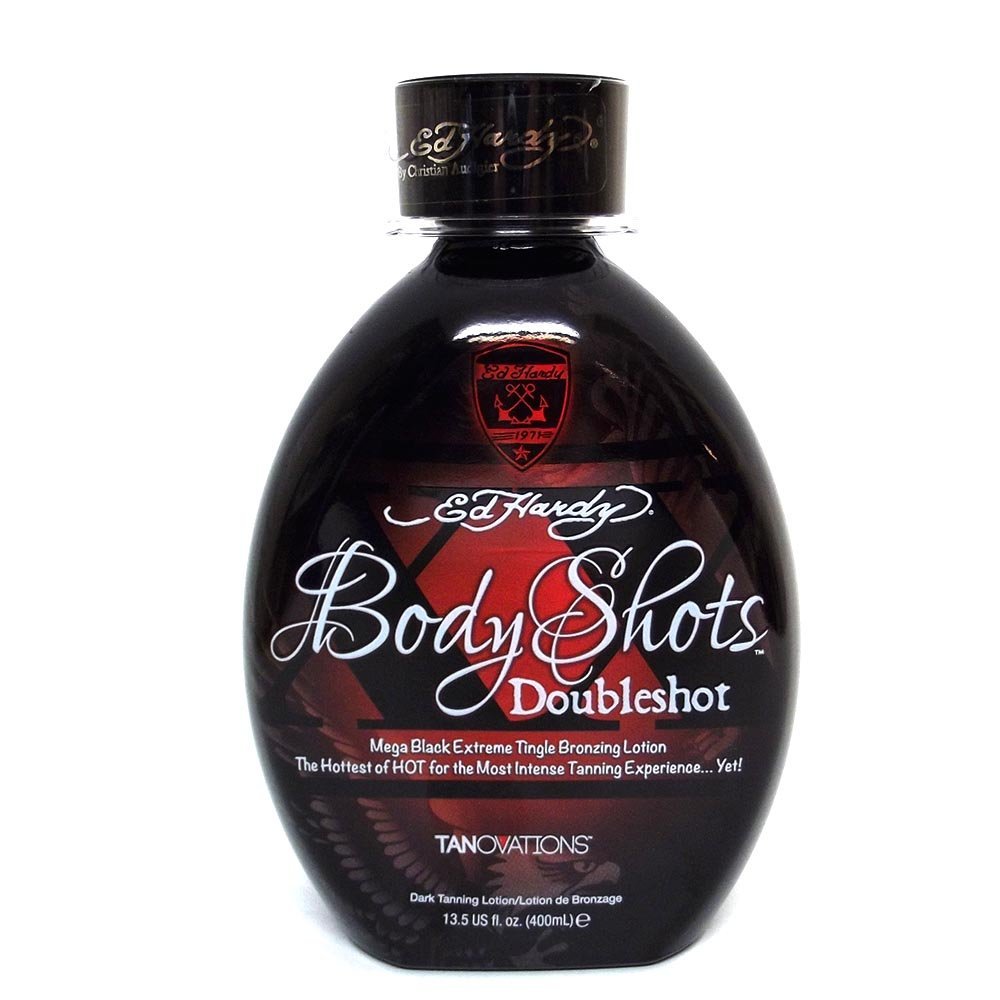 Tanovations Ed Hardy front bottle view showing bold label and intense bronzing benefit