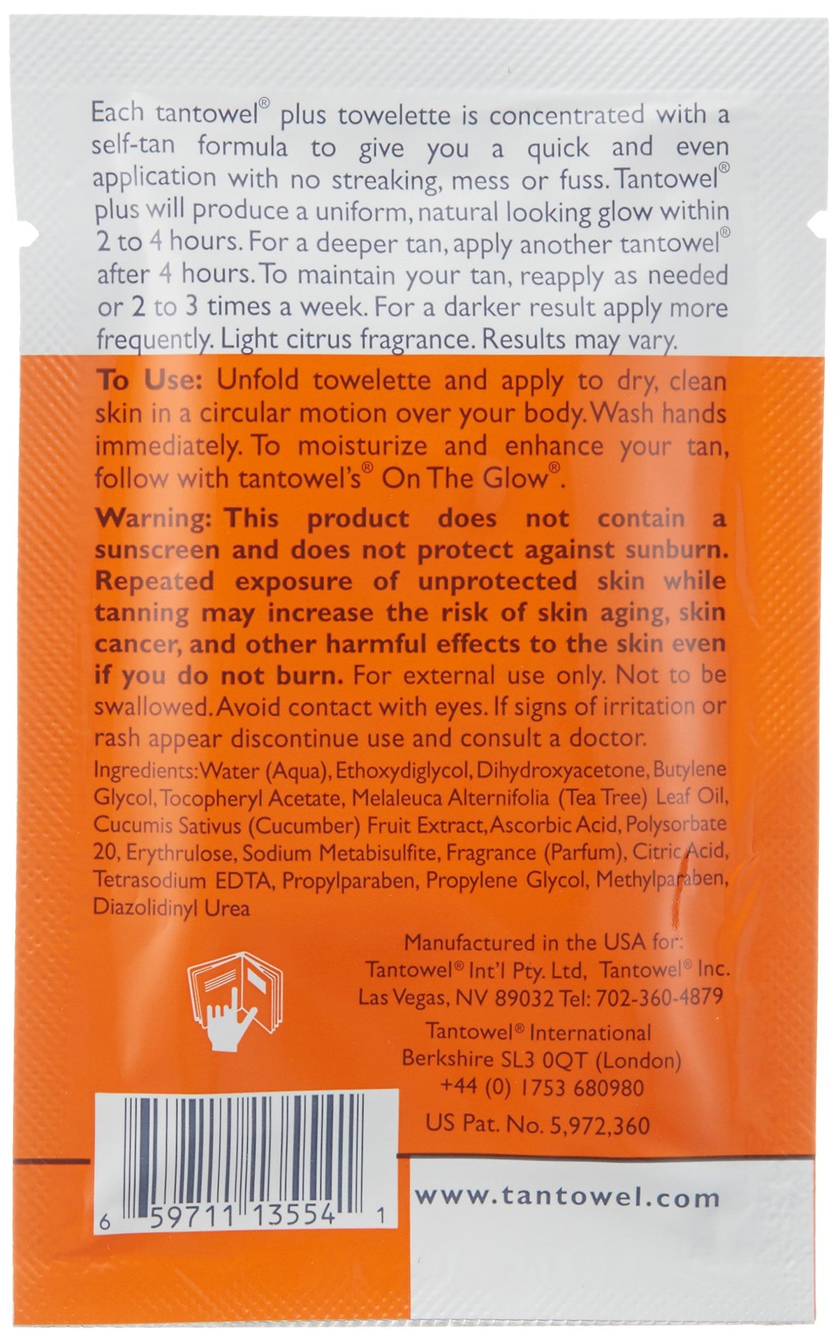 Tan Towel in-use on arms and legs showing smooth, streak-free medium-to-dark tan