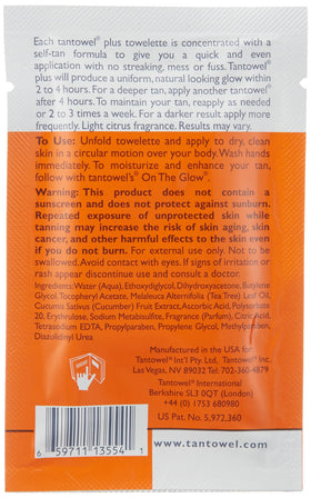 Tan Towel in-use on arms and legs showing smooth, streak-free medium-to-dark tan