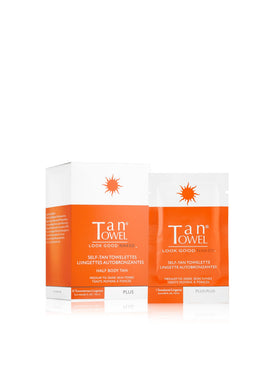 TanTowel front packaging showing 10-count plus wipes and clear formula benefit