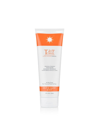 Tan Towel front packaging showing bottle and hydration benefit for gradual glow