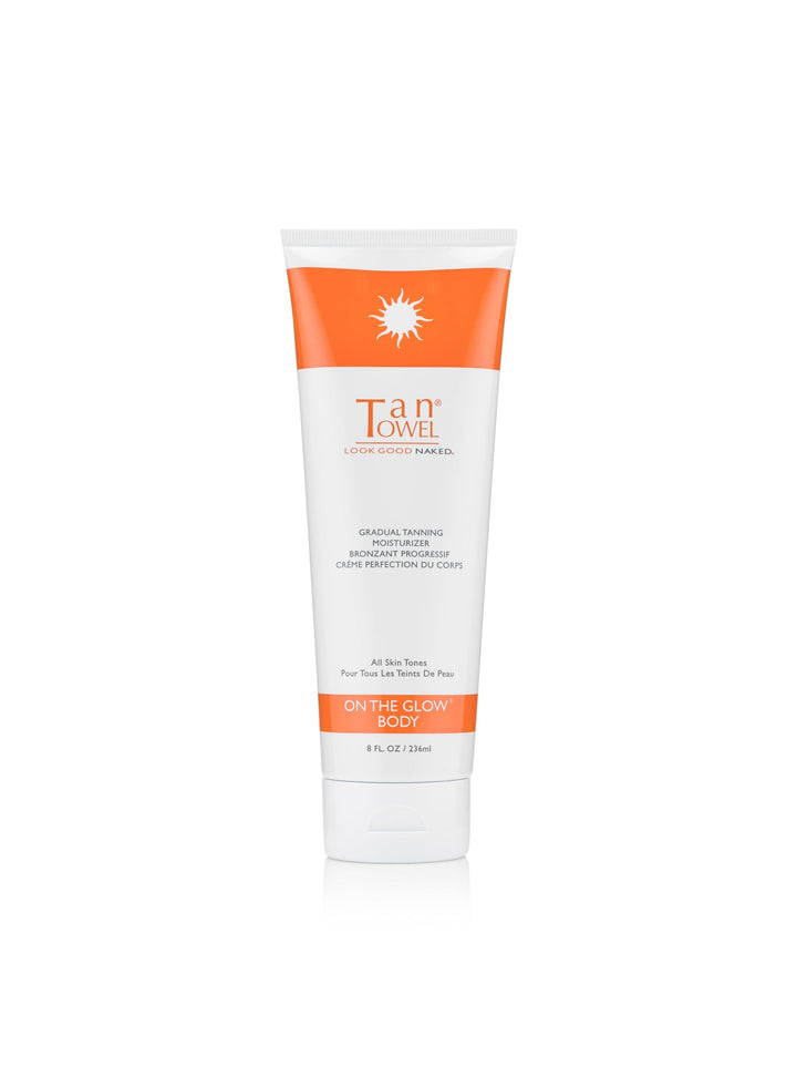 Tan Towel front packaging showing bottle and hydration benefit for gradual glow