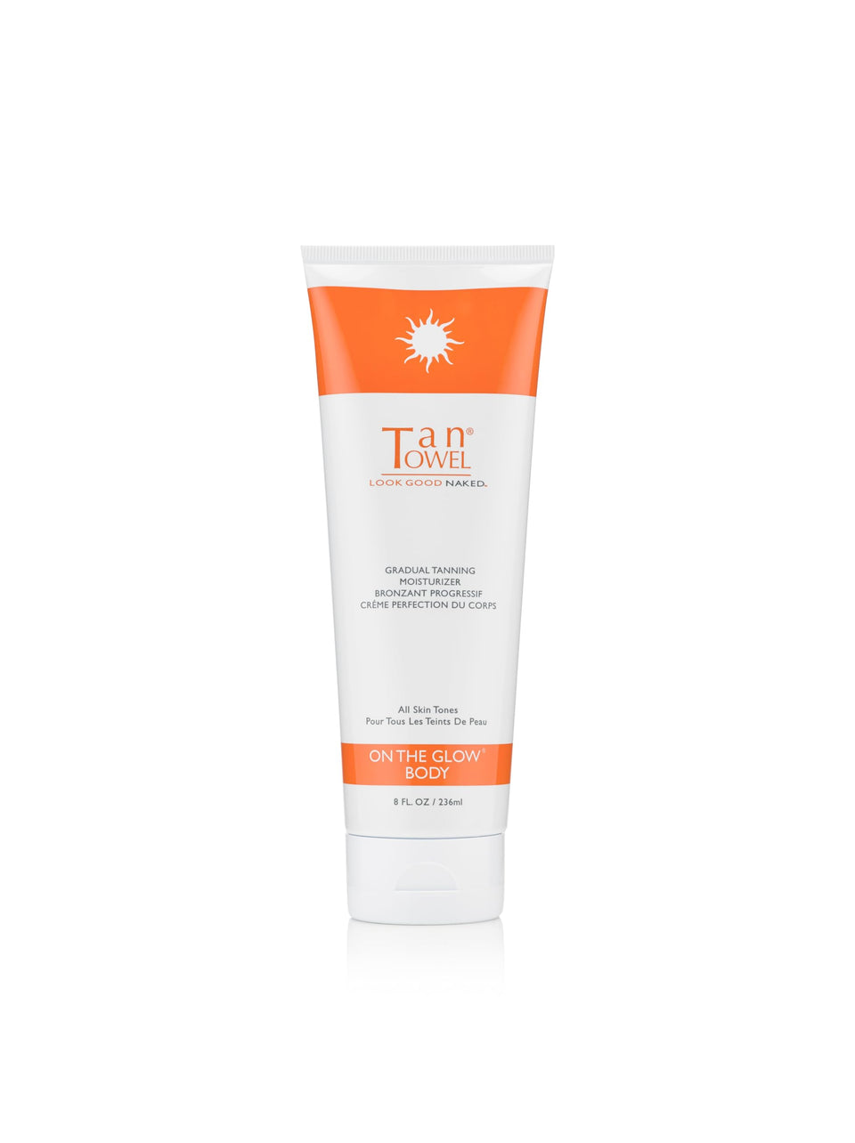 Tan Towel front packaging showing bottle and hydration benefit for gradual glow