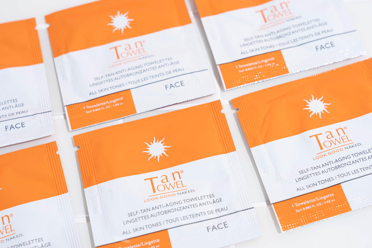 TanTowel close-up texture of towelette showing saturated wipe for smooth application
