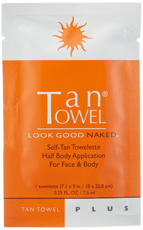 Tan Towel close-up of wipe texture and clear formula demonstrating gentle exfoliation