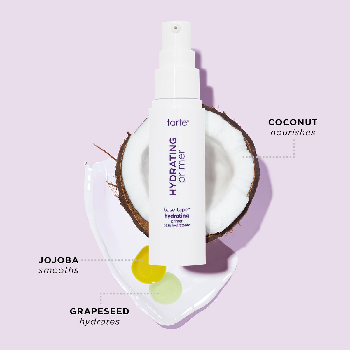 tarte primer applied to skin before foundation, smooths texture and improves wear