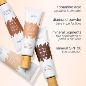 tarte product on fingers showing smooth blendability and natural finish