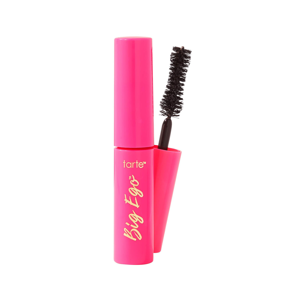 tarte big ego mascara front packaging shows travel-size tube and benefit of intense black pigment