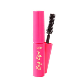 tarte big ego mascara front packaging shows travel-size tube and benefit of intense black pigment
