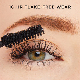 tarte big ego mascara swiped stroke on white highlights ultra-black pigment and smooth texture benefit