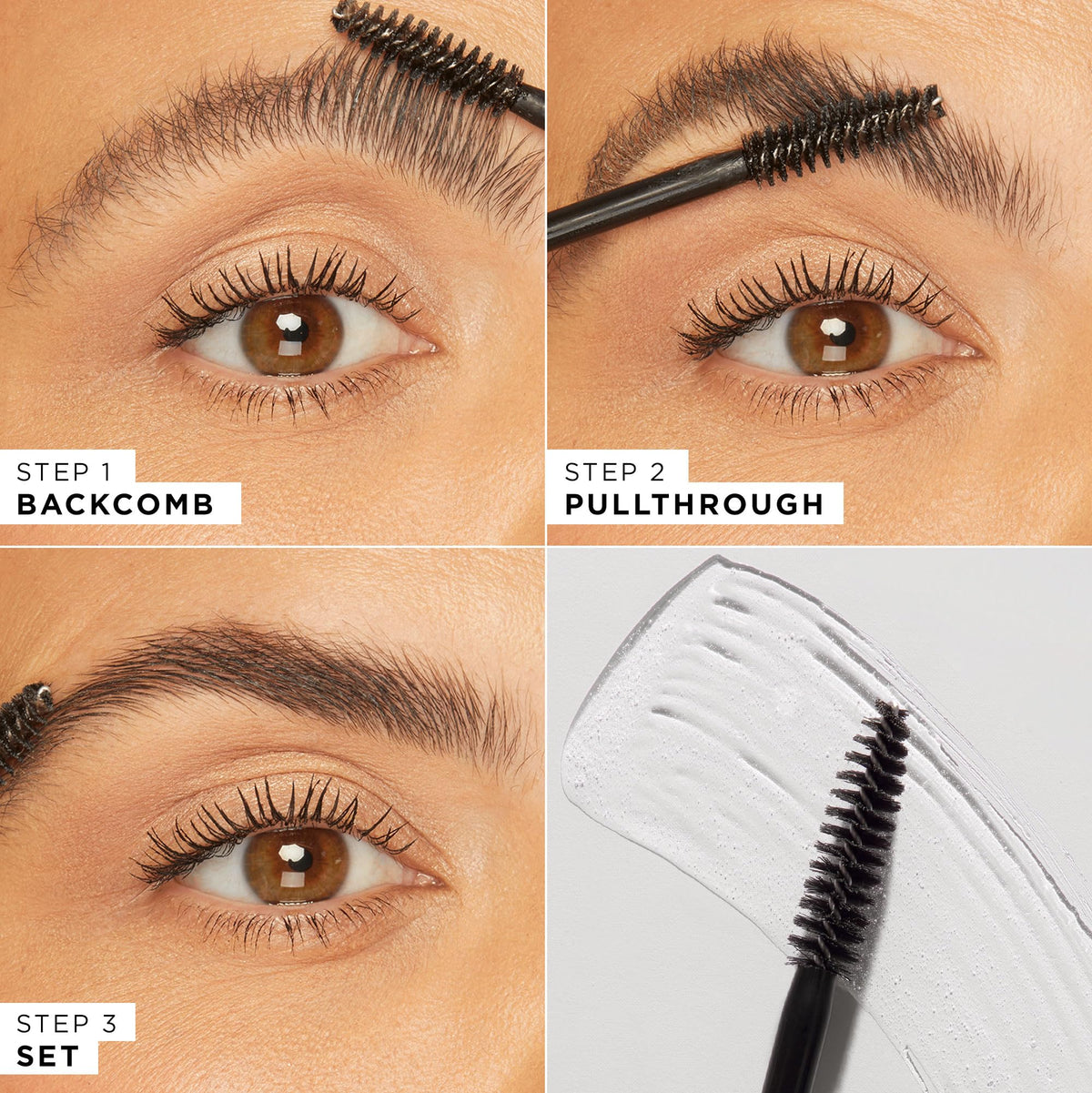 tarte before and after brows showing fuller laminated appearance
