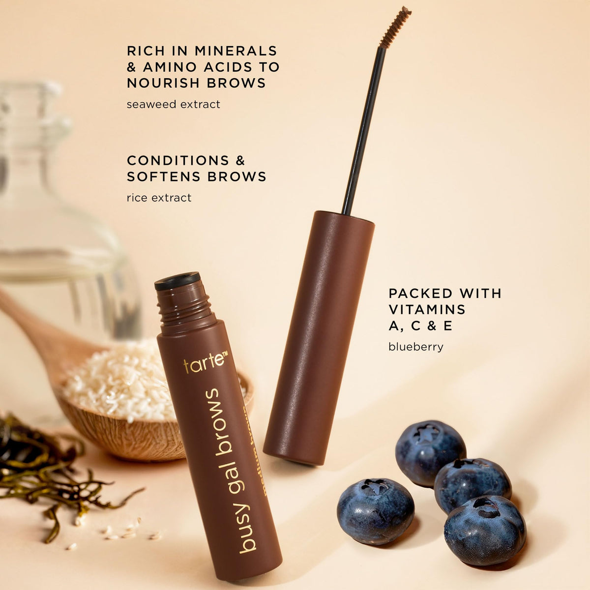 tarte botanical ingredients display highlighting conditioning and care