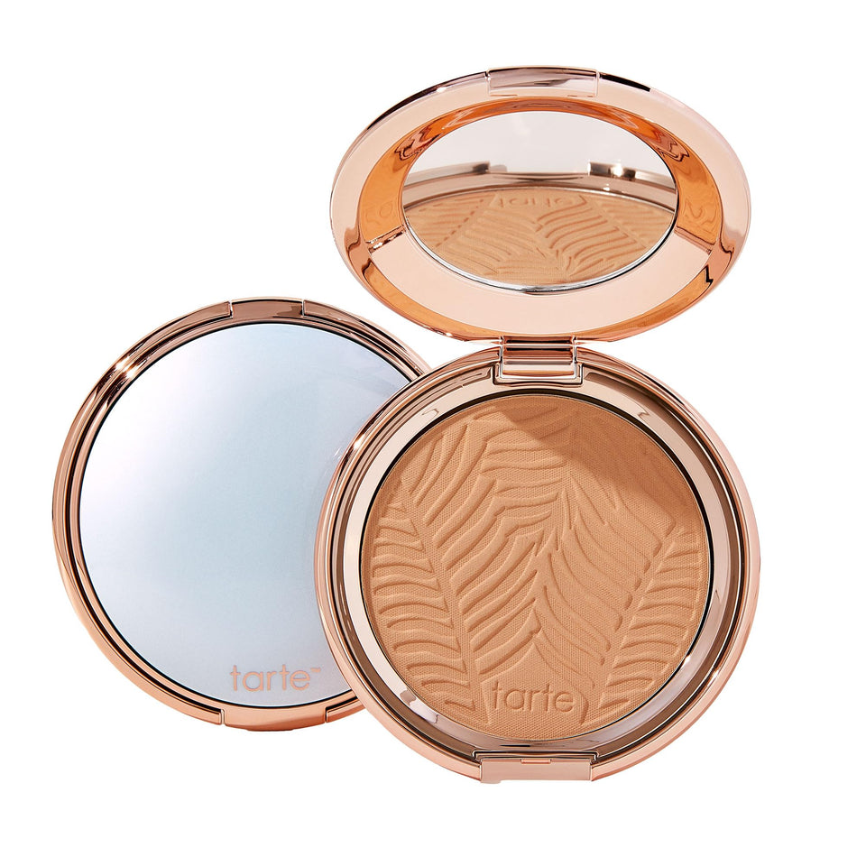 tarte compact front packaging showing sleek case and shade name benefit travel-ready
