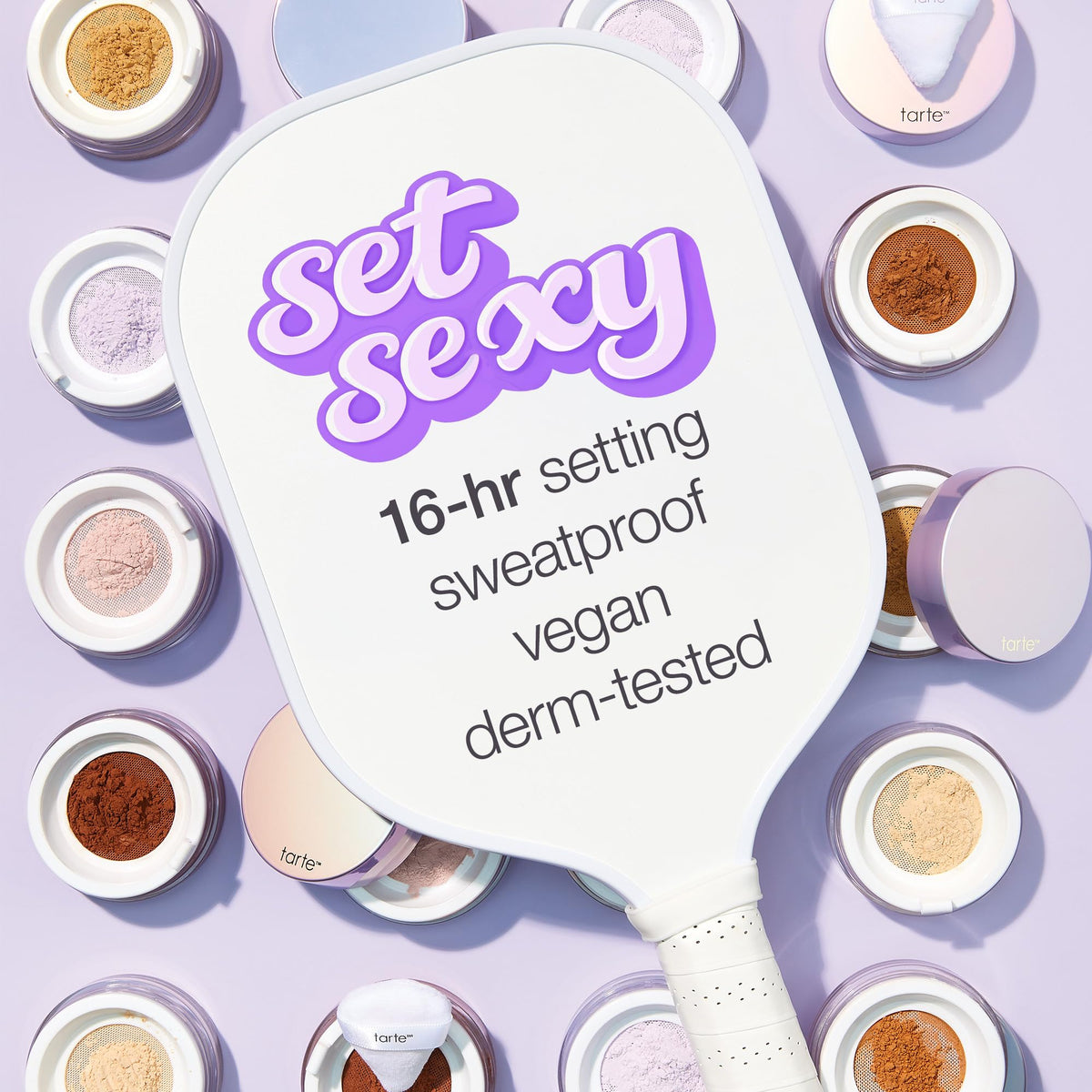 tarte powder being applied with brush, demonstrates easy application benefit