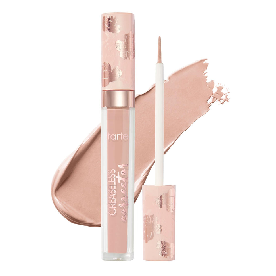 tarte creaseless corrector front packaging shows peachy pink shade and benefits