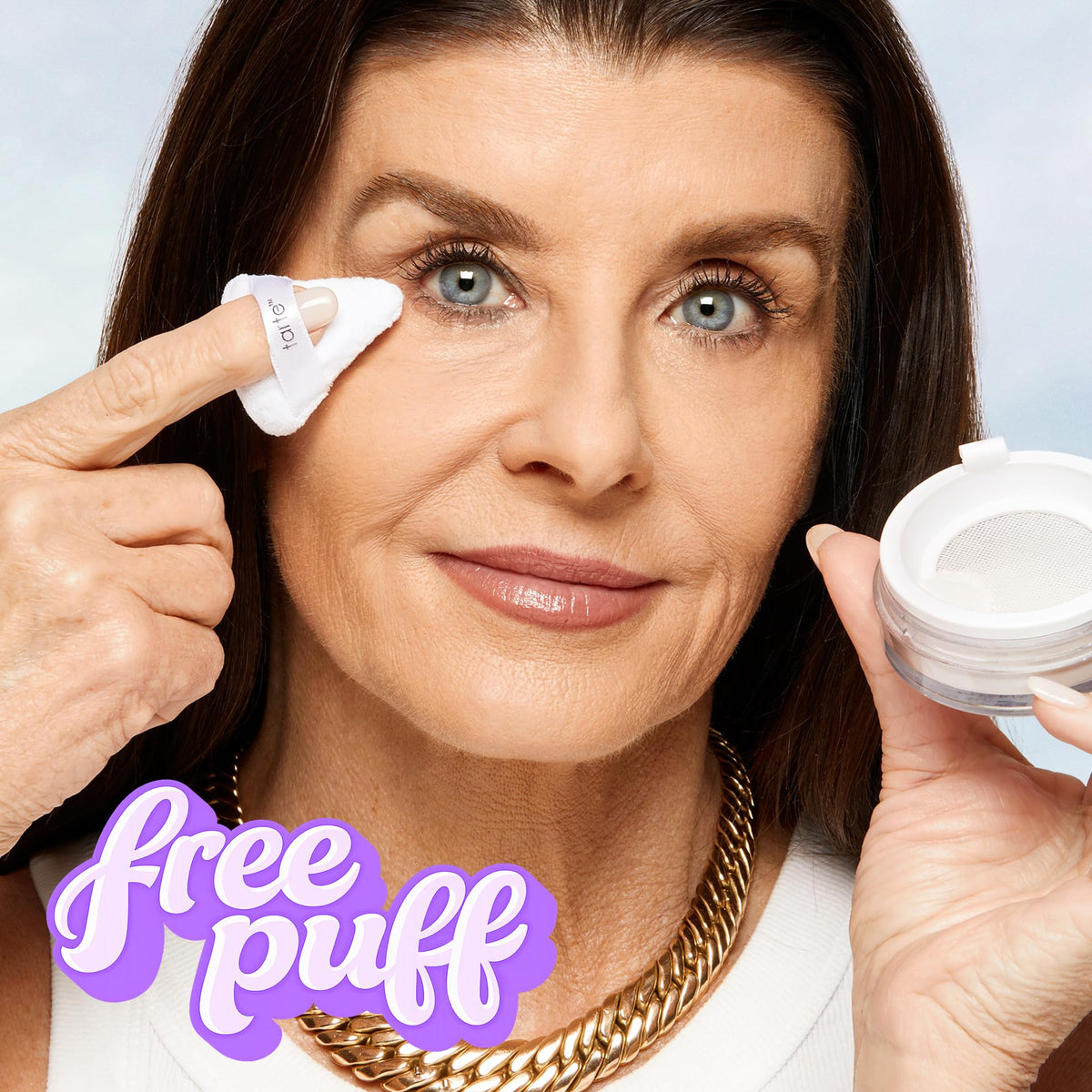 tarte creaseless lifestyle shot in makeup bag for travel-ready, longwear convenience