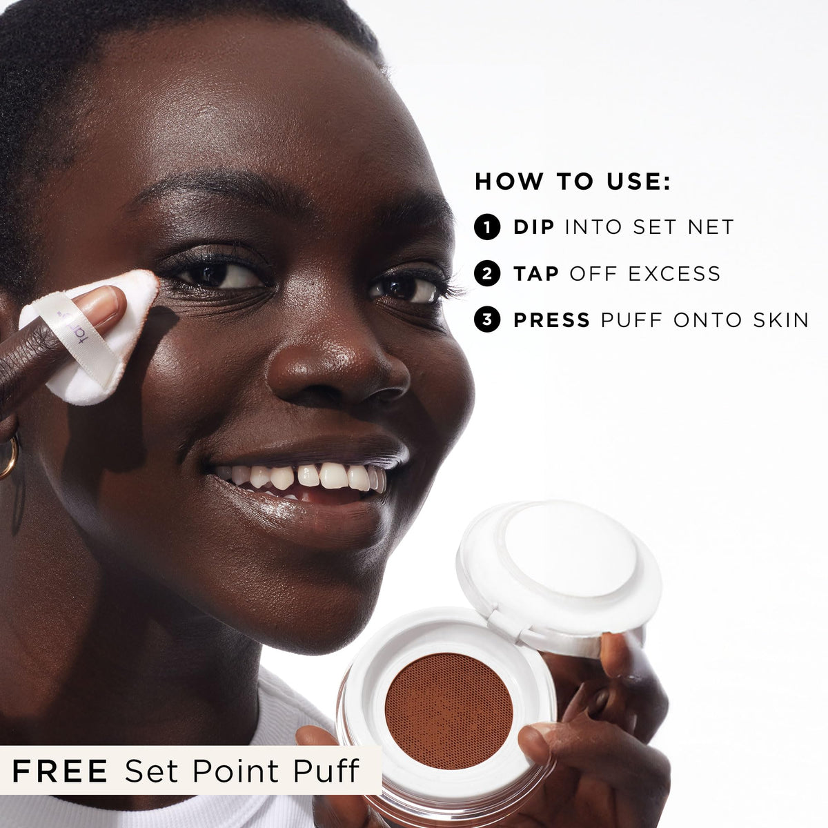tarte creaseless setting powder fine texture close-up shows blurring finish