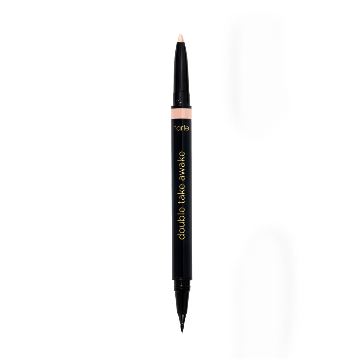 tarte double take awake front packaging showing dual-ended pen benefits