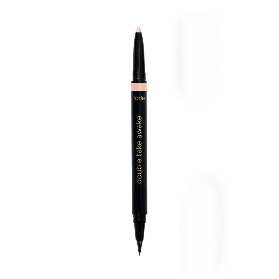 tarte double take awake front packaging showing dual-ended pen benefits