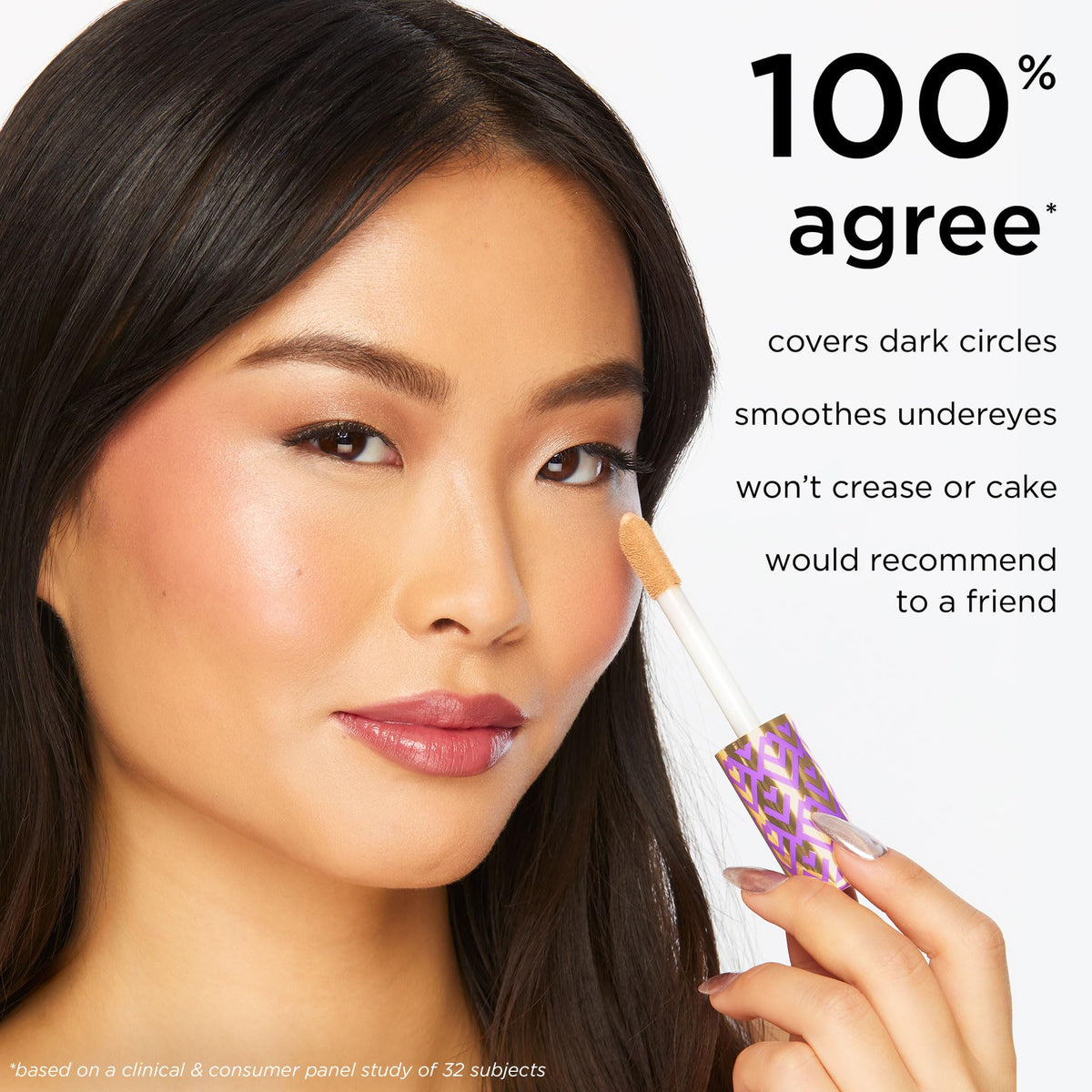 tarte duo in hand to show travel size and convenient portability