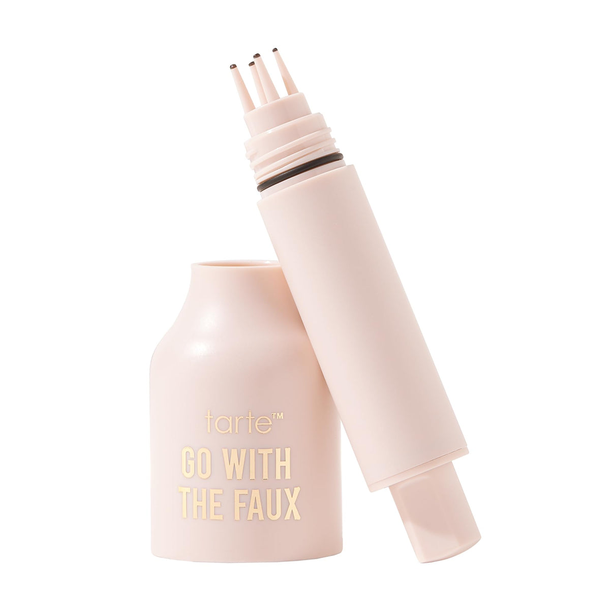 tarte product front packaging shows pen and label for easy identification and portability