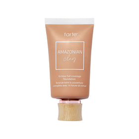 tarte front bottle in medium-tan beige showing packaging and true shade