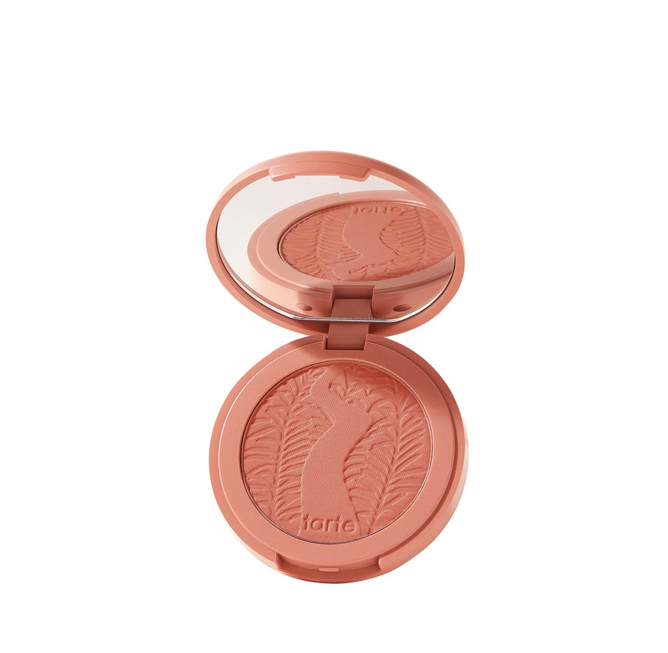 tarte front packaging showing compact and logo, highlights sleek design and portability