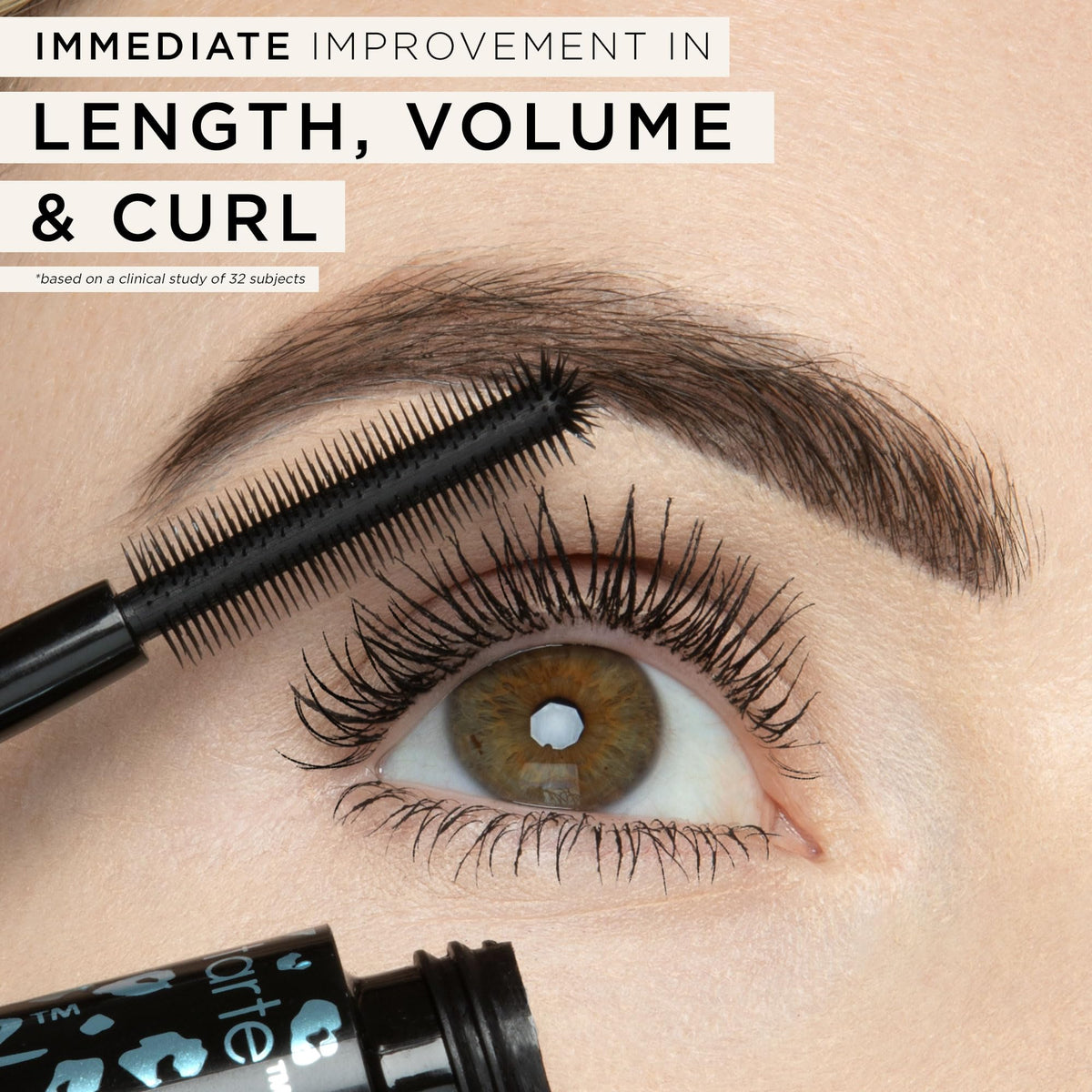 tarte lashes before and after showing lifted, voluminous effect